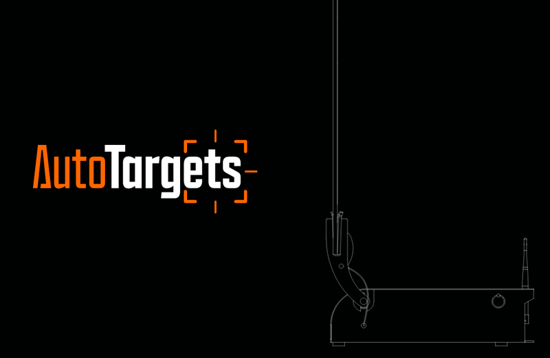 Cover of the AutoTargets 2024 catalog: the AutoTargets wordmark inside a hex reticle beside a line drawing of a target lift unit, on black.